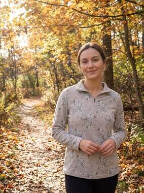 Lands' End Anyweather Fleece Quarter-Zip Pullover in Ivory Clear Blue Floral L
